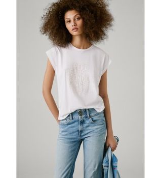 Pepe Jeans para mujer. PL506111 Camiseta AZA blanco (L), Casual, Algodón, Manga corta