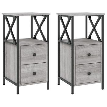 Pack 2 Uds Mesitas De Noche | Mesilla De Noche Madera Ingeniería Gris Sonoma 34x35,5x70 Cm