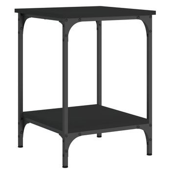 Mesa De Centro 40x40x55 Cm Madera Trabajada Y Hierro - Negro