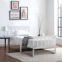 cama individual de pino macizo blanco con somier de lamas y cabecero - 90x200 cm para ninos y adolescentes