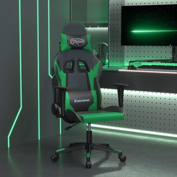 Silla Gaming | Silla De Oficina | Silla Gamer Ergonomica De Masaje Cuero Sintético Negro Y Verde Cfw790433