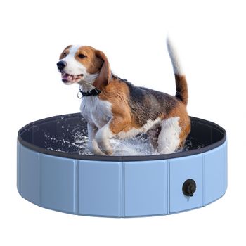 PawHut Piscina Plegable para Mascotas Bañera Portátil PVC Antideslizante Uso Interior y Exterior Ø80x20 cm Azul   Aosom España
