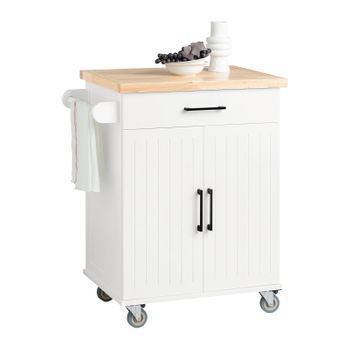 Carrito Auxiliar De Cocina Con 2 Puertas 1 Cajón 1 Toallero Y 4 Ruedas Carro De Servir Multiusos Armario De Cocina 74.5x 45,5 X 91 Cm Blanco Fkw119-wn Sobuy Es