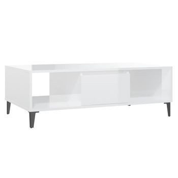 Mesa De Centro Madera Contrachapada Blanco Brillo 103,5x60x35cm Vidaxl