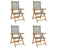 vidaxl sillas de jardin reclinables 4 uds ratan pe madera maciza gris
