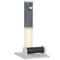 pawhut poste rascador para gatos aranador de sisal con cepillo de auto acicalado y bola de juguete 40x48x85 cm gris y crema