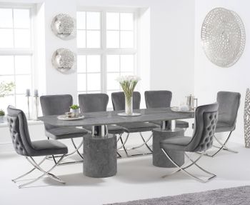 Antonio 260cm Grey Marble Table with Giovanni Velvet Chairs - Grey, 6 Chairs