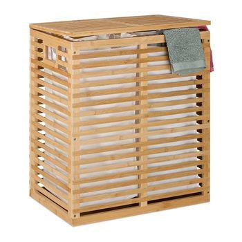 Cesta De Lavandería De Bambú Con 2 Sacos Natural 60 Cm