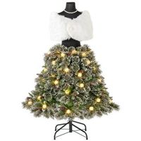 arbol de navidad artificial en forma de vestido con bufanda collar e iluminacion blanca