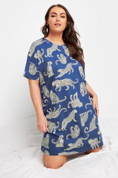 Yours Camisón Azul De Algodón Con Leopardos