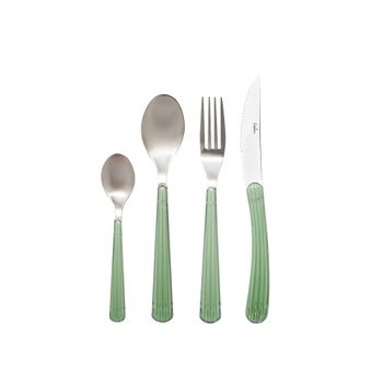 Juego de cubiertos de 24 piezas de plata con mango verde