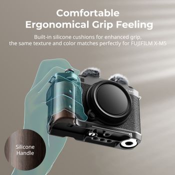 Empuñadura de madera SmallRig X-M5 en forma de L para FUJIFILM X-M5 con placa de liberación rápida integrada para Arca con adaptador de zapata fría, placa