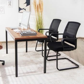 2 Sillas De Conferencia De Oficina Forma Trineo Respaldo Ergonómico De Red Asiento Acolchado Soporte Lumbar Regulable 60 X 54,5 X 94 Cm Negro