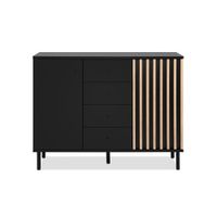 aparador de 2 puertas y 4 cajones en negro y madera - l118 cm