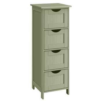Armario De Baño Auxiliar De 4 Cajones Con Estructura De Mdf - Verde Laurel