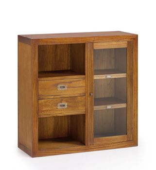 Vitrina puerta cristal y 2 cajones de madera marrón anch. 90 cm