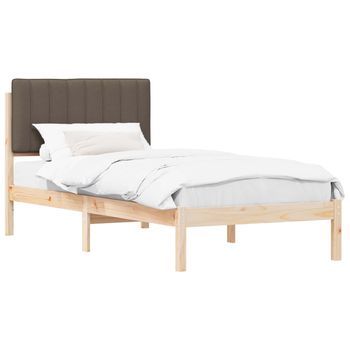 Cama Individual | Cama Para Adulto | Estructura De Cama Con Cabecera Tapizada Natural Y Taupe