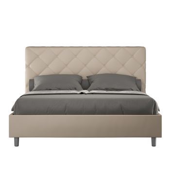 Cama Sin Somier Acolchada 160x210 Cuero Sintético Gris Paloma Priya