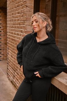 Yours Polar Negro Borreguito Con Capucha, Mujer Curvy Y Tallas Grandes, Yours