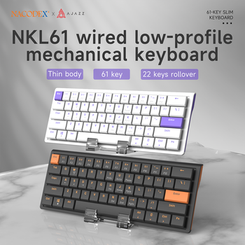 Teclado Mecánico para Juegos AJAZZ NKL61, Cableado, Perfil Bajo, 61 Teclas, Ejes Rojos Cortos, Intercambiables en Caliente, DIY