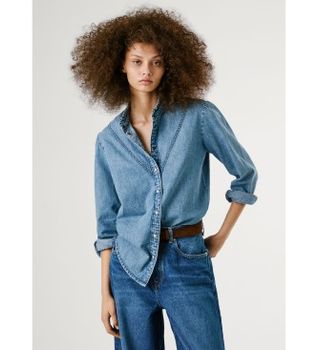 Pepe Jeans para mujer. PL3051203V3 Blusa Regular azul (S), Casual, Algodón, Manga larga