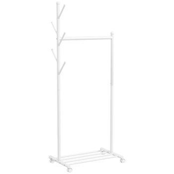 HOMCOM Burro para Ropa con Ruedas 5 Ganchos Barra para Colgar y Balda Inferior para Recibidor Entrada 68x43x171 cm Blanco   Aosom España