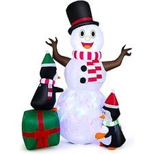 Muñeco De Nieve Inflable Con Pingüinos 180 Cm Costway 120 X 90 X 180 Cm Decoración Festival