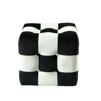 puff de terciopelo patchwork - 42 x 42 x 42 cm - negro  blanco