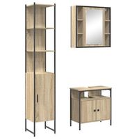 juego de muebles de bano  armario de bano con estante 3 piezas roble sonoma