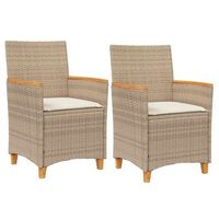 pack 2 uds sillas de jardin  silla de exterior  sillon con cojin ratan pe beige y madera acacia