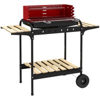 outsunny barbacoa de carbon con ruedas parrilla ajustable en altura estantes y 6 ganchos 103x47x95 cm rojo y negro   aosom espana