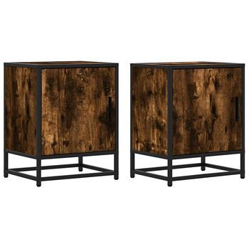 Juego De 2 Mesitas De Noche - Mesillas Madera Ingeniería Roble Ahumado 40x31x50 Cm Mc5899