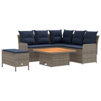 Juegos De Muebles 5 Uds. Gris Y Azul Marino Ratán Sintético Vidaxl