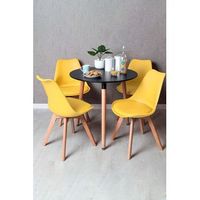 conjunto mesa tower redonda 80 cm negra y pack 4 sillas synk basic - amarillo