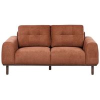 sofa de 2 plazas de tela sala de estar de estilo moderno patas de madera oscura marron dorado laurila