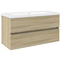 set de mueble de bano 2 piezas ceramica y madera de ingenieria vidaxl