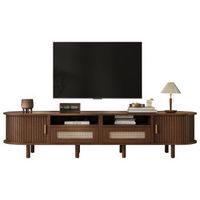 mueble tv ovalado 170cm - con 2 cajones de ratan - mesa tv hasta 70 pulgadas - nogal