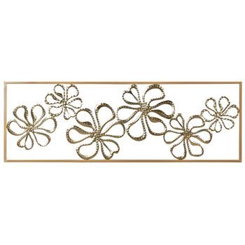 Decoración Moderna De Pared Arte De Hierro 90 X 31 Cm Pieza Decorativa Hecha A Mano Diseño Floral Dorado Cerium
