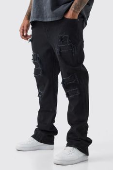 Vaqueros Plus Pitillo Rotos Con Pernera Plisada, Negro