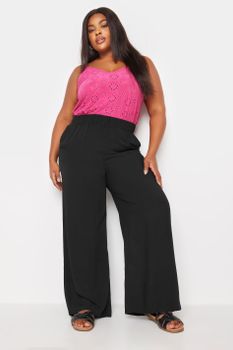 Yours Pantalones Anchos Negros Lisos, Mujer Curvy Y Tallas Grandes, Yours