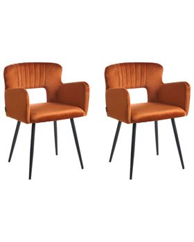 Conjunto de 2 sillas de comedor  terciopelo naranja