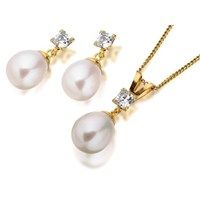 9ct gold freshwater cultured pearl and cubic zirconia gift set - g5005