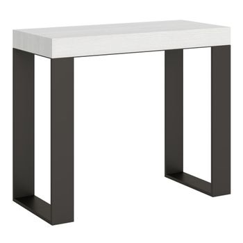Consola extensible 90x40/196 cm efecto madera fresno blanco y hierro
