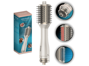 Cepillo alisador - Cecotec Air DryBold, Tecnología iónica, Seca, Alisa, Moldea, Da volumen y desenreda, Iones, Punta fría, Cerámica, Champagne
