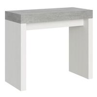 consola extensible gris cemento y blanco 40 a 196 cm ribo-soporte 2 pies