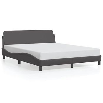 Cama Matrimonial | Cama Para Adultos | Estructura De Cama Con Cabecero Cuero Sintético Gris 160x200cm