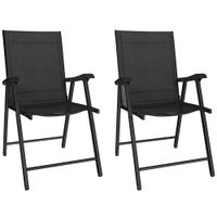 outsunny set de 2 sillas plegables para jardin con respaldo alto y reposabrazos acero texteline 58 x 62 x 97 cm negro