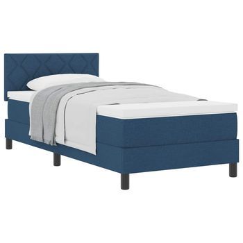 Cama Tipo Box Spring Con Cabecera Manual Azul 90 X 190 Cm Tela Vidaxl