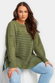 Yours Jersey Caqui De Ganchillo, Mujer Curvy Y Tallas Grandes, Yours