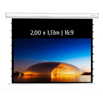 Kimex Pantalla de Proyección Motorizada Tensionada 2.00x1.13m Formato 16:9 Wi-Fi Carcasa Blanca